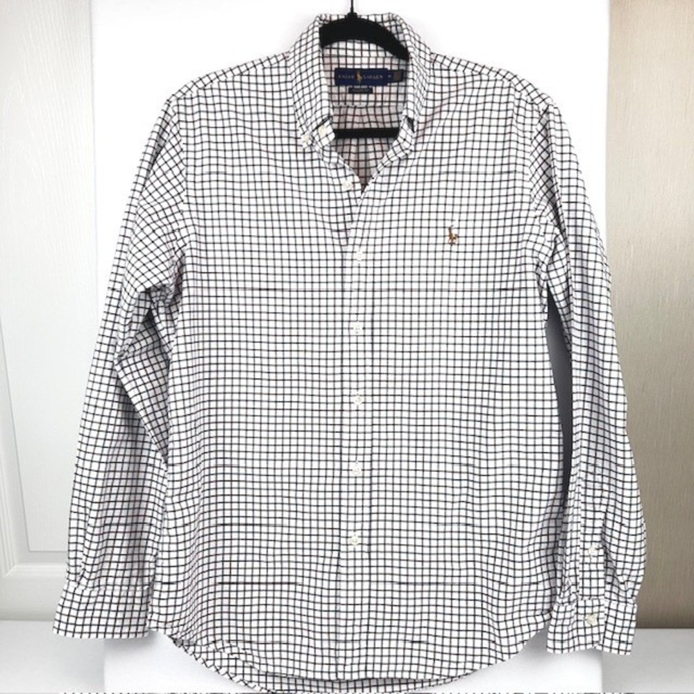 Polo Ralph Lauren Mens Classic Fit Tattersall Check Button Down Shirt White M